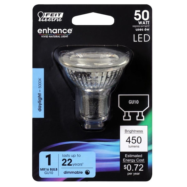 Cling 50 watt Equivalence Enhance 6 watt Track 450 Lumen MR16 LED Bulb, Daylight, 6PK CL1491452 - main